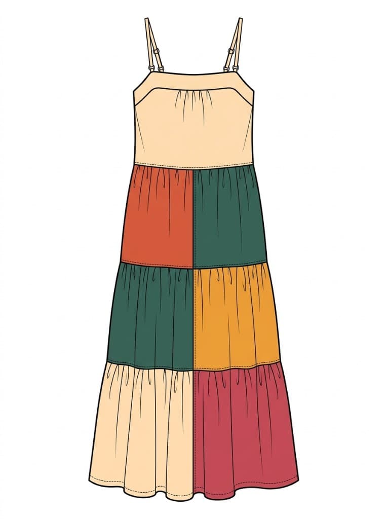 Voile tiered dress coloured sketch