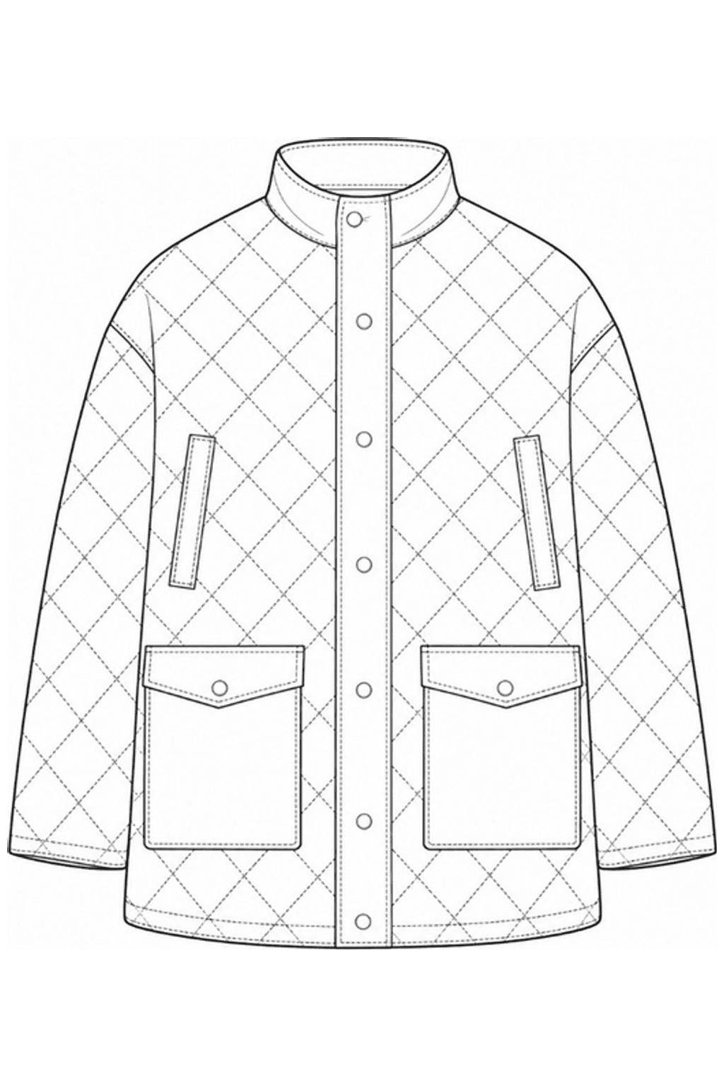 Technical flat sketch of a mustard quilted shacket