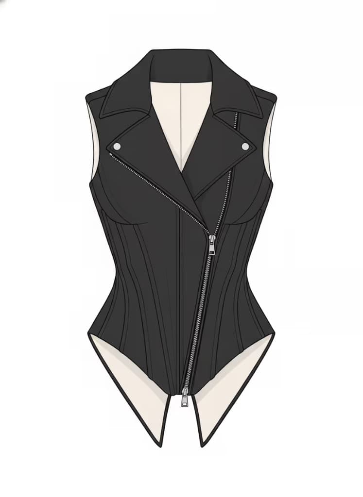 Sculpted leather waistcoat CAD flat