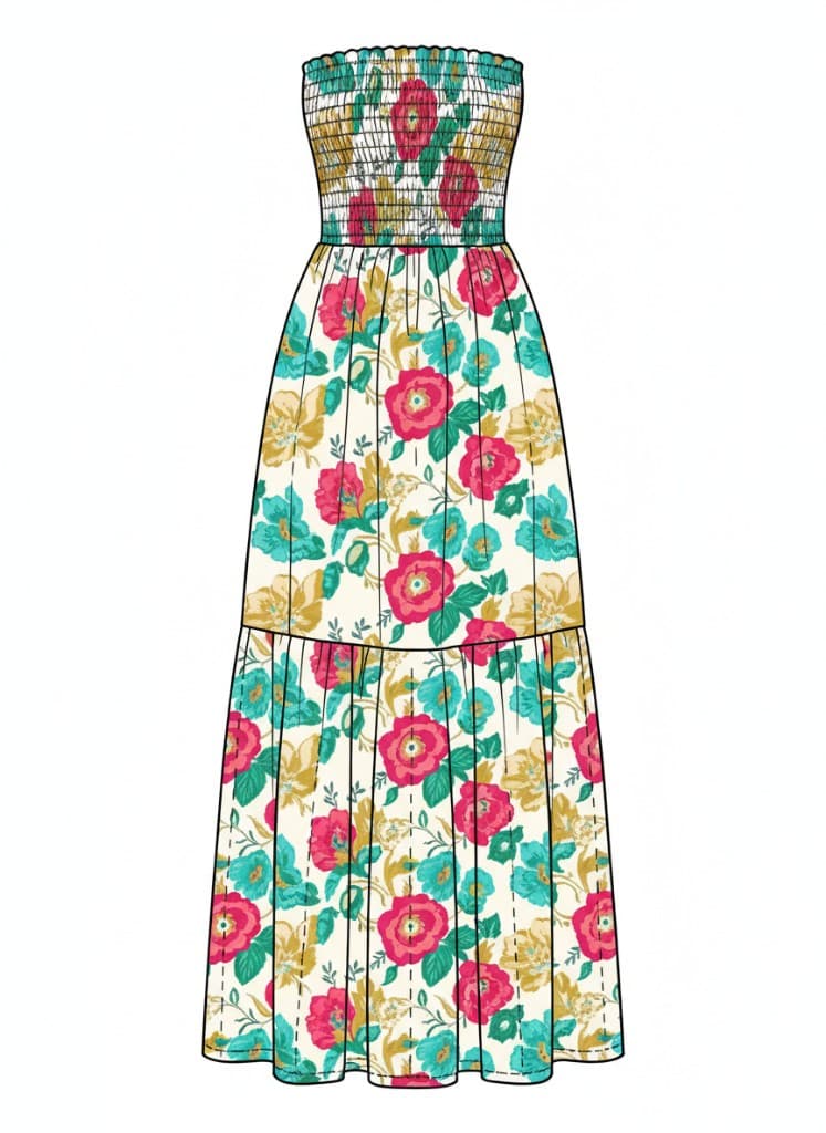 Floral summer dress CAD flat