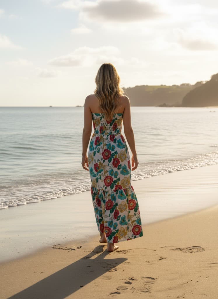 Back beach mockup of the bohemian maxi dress