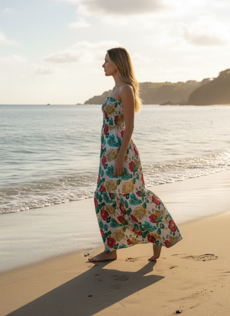 Side view of bohemian floral maxi dress