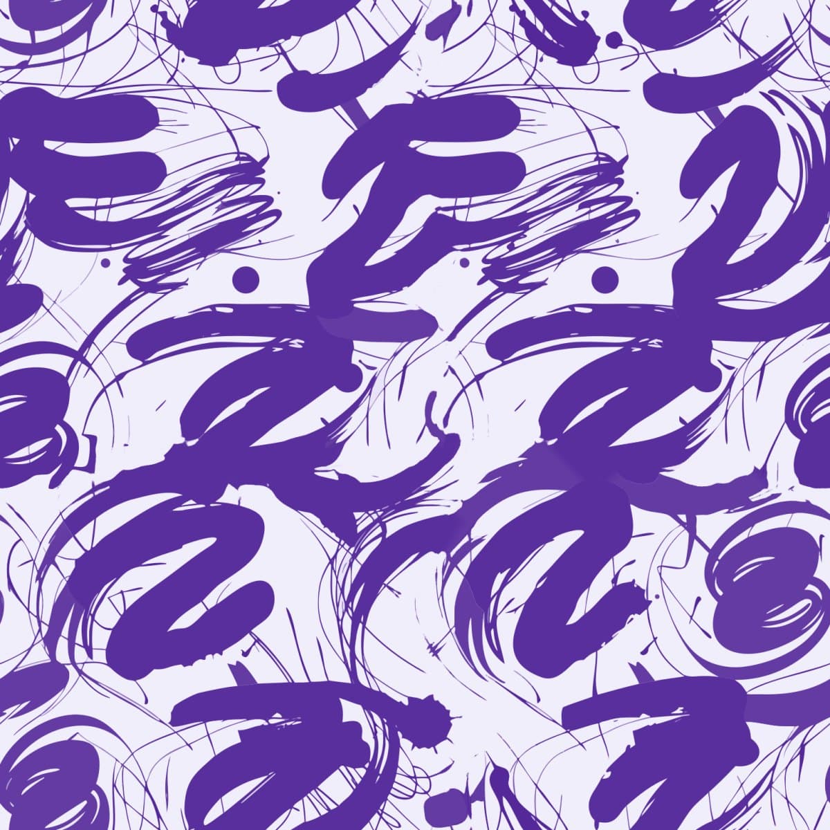 An abstract brush-stroke print in violet on ivory