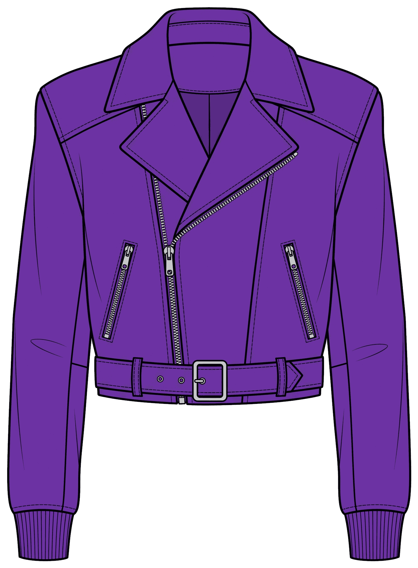 Coloured sketch of a cropped pilot jacket in electric purple nappa