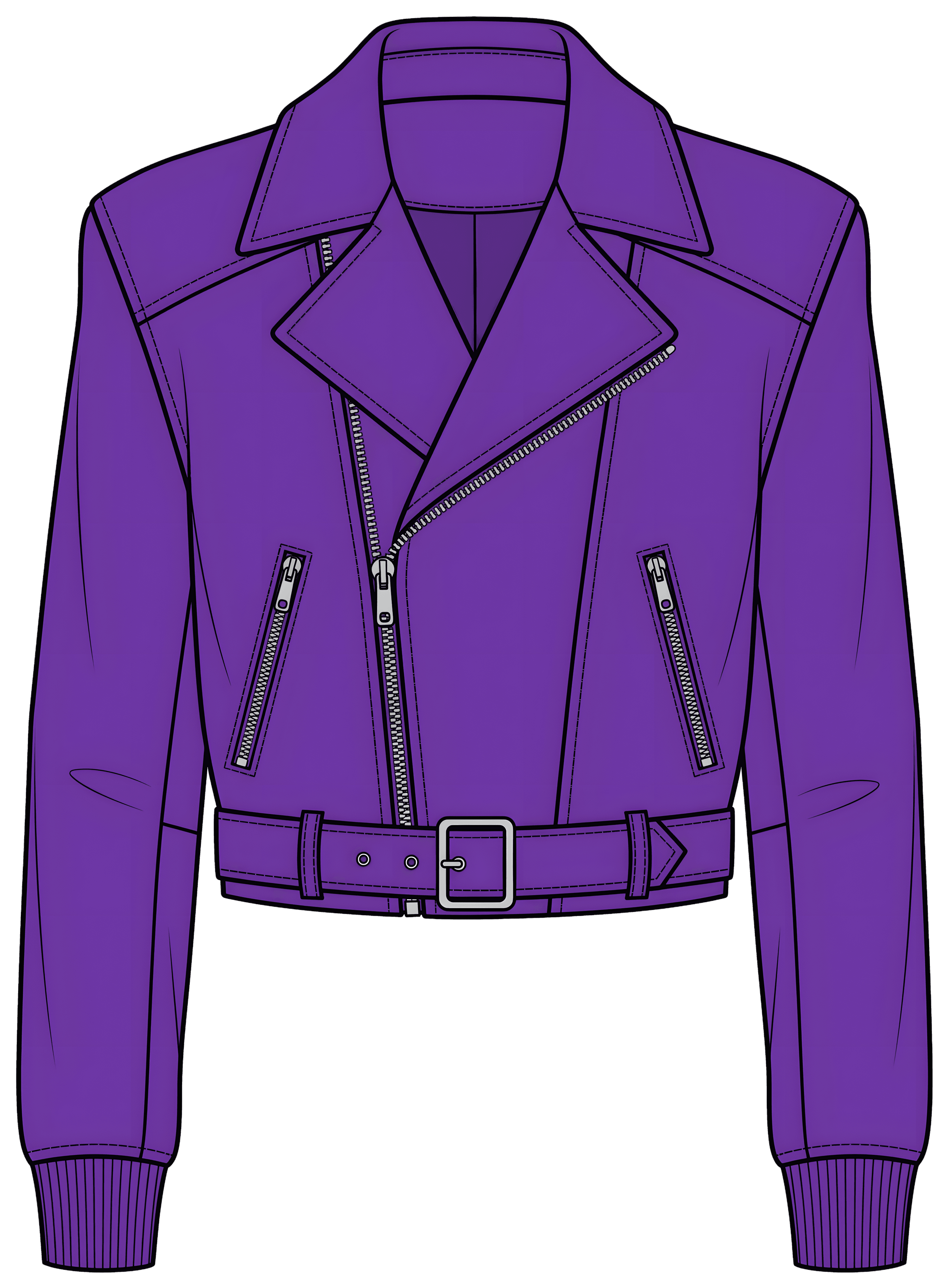 Coloured sketch of a cropped pilot jacket in electric purple nappa
