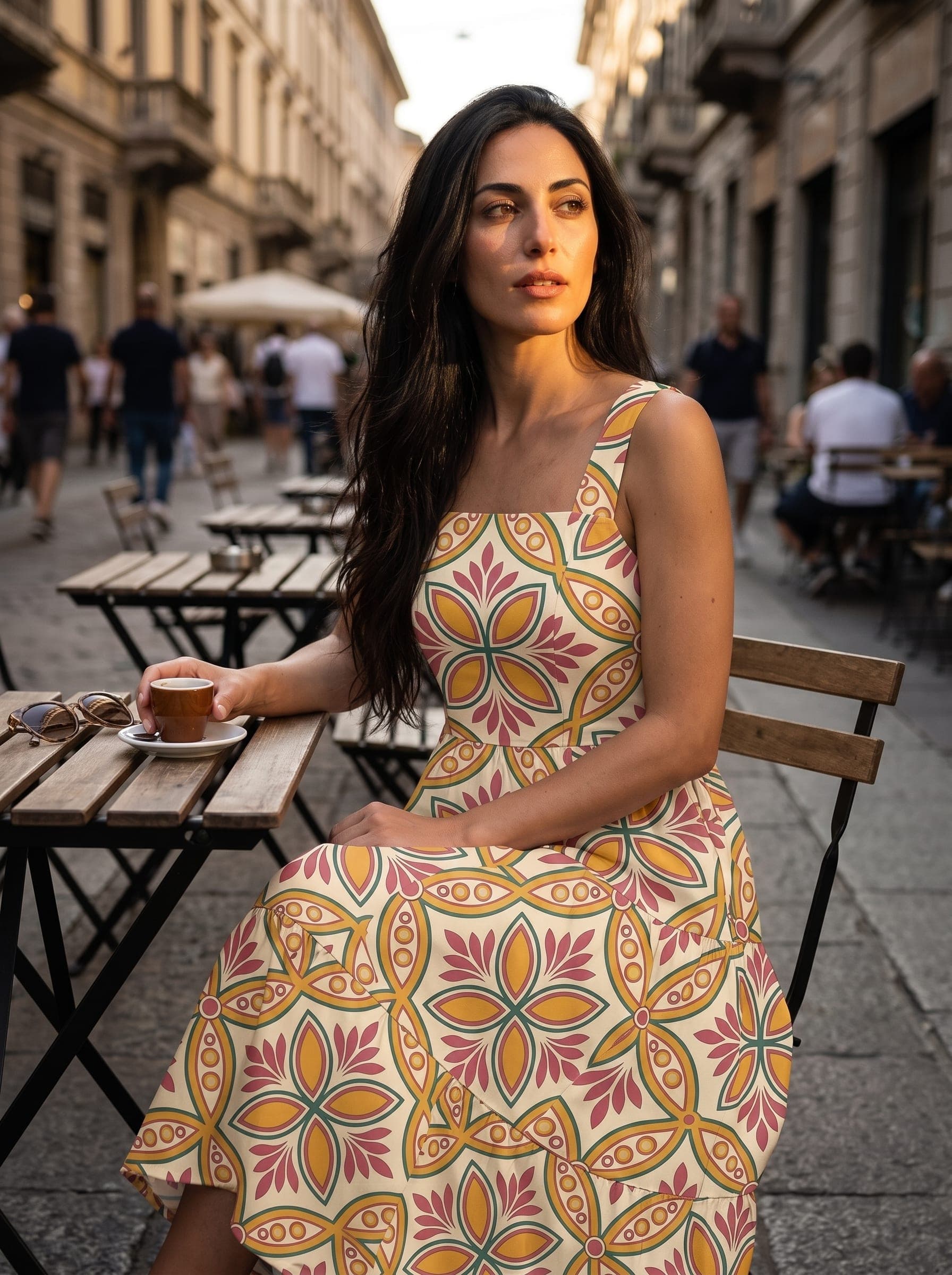 Majolica resort dress mockup rendered from a Design palette