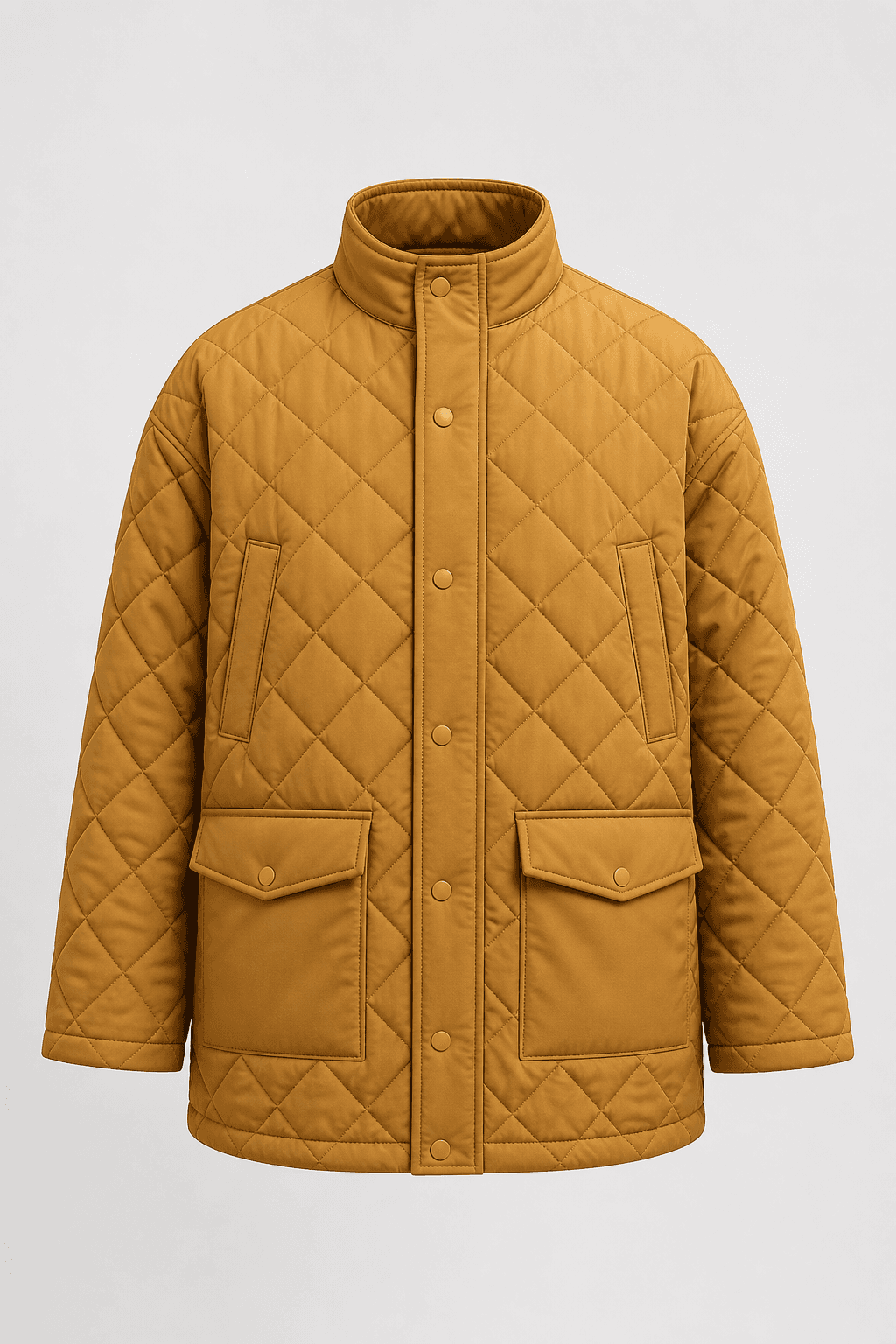 Photoreal ghost mannequin mockup of the mustard quilted shacket