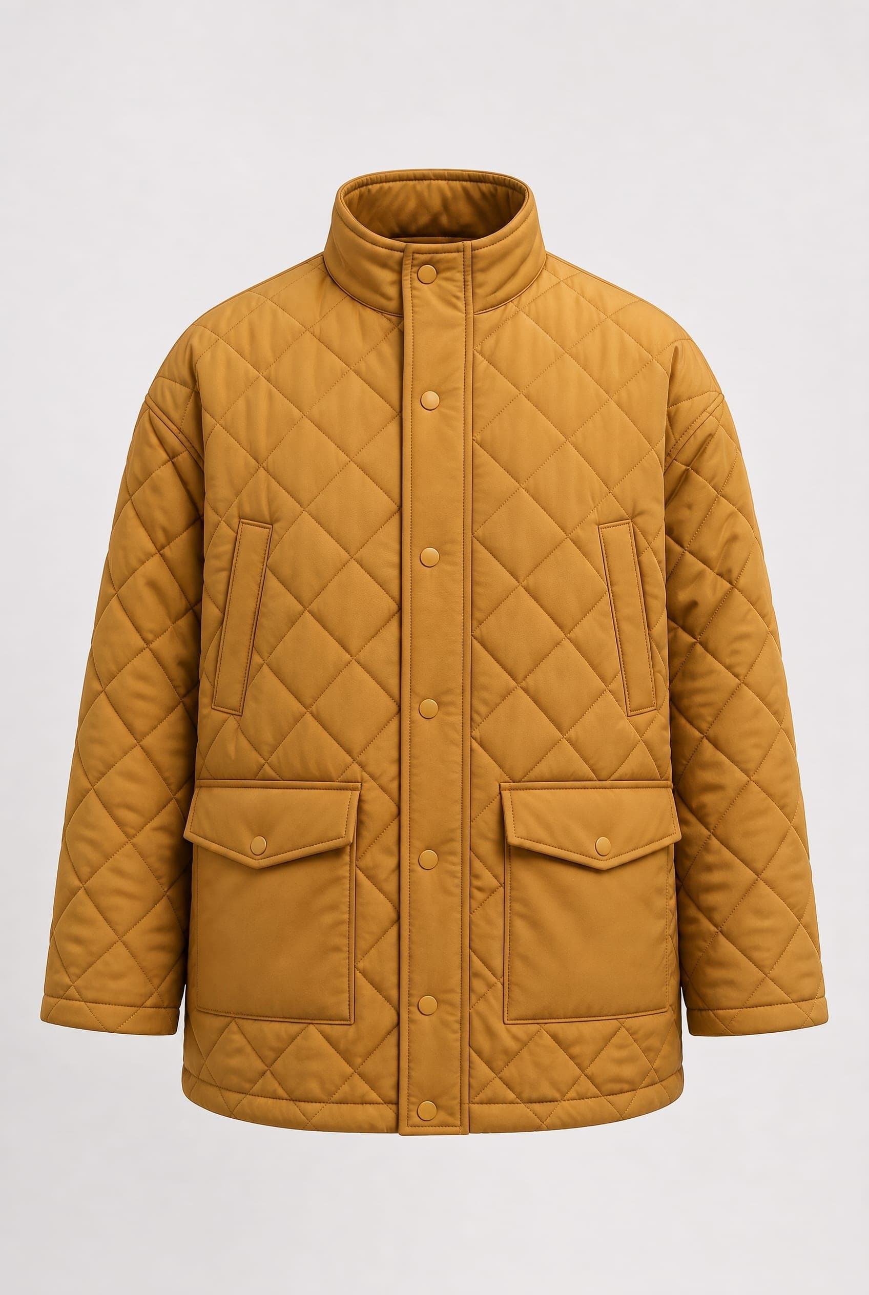 Ghost mannequin Product Shot of a mustard quilted shacket