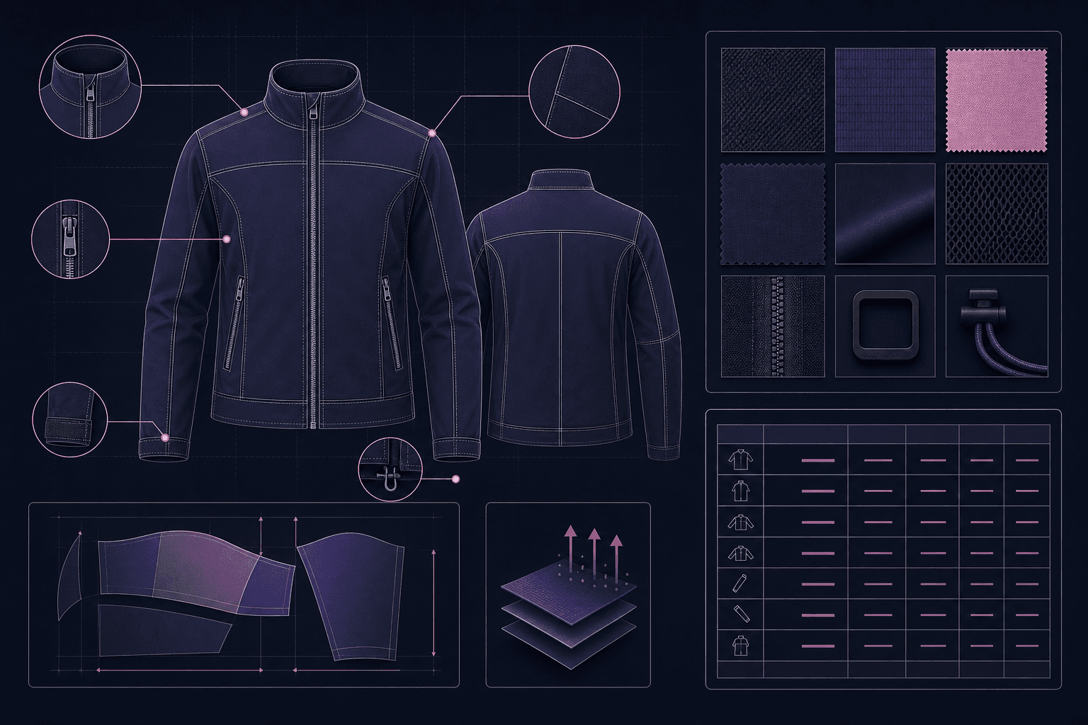 clothink tech packs marketing hero — AI-assisted apparel production documentation and mockups
